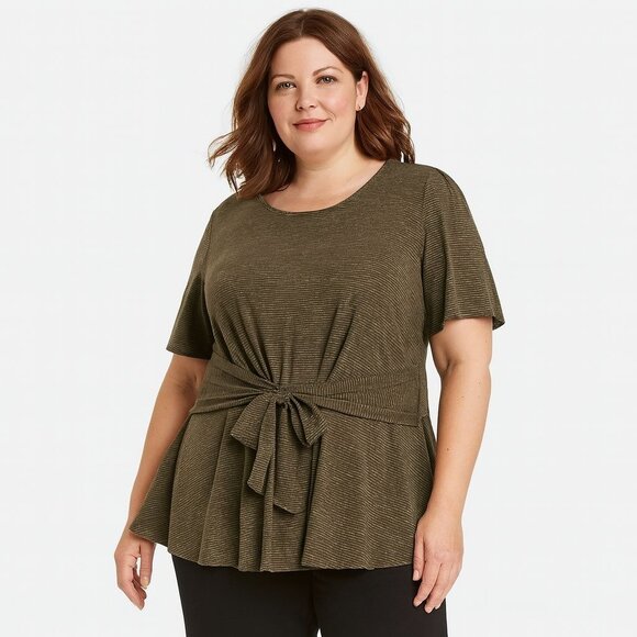 J Jill | Pure Jill Womens Top Linen Modal Blend Stripe Tie Front Petite Size LP - Picture 1 of 12